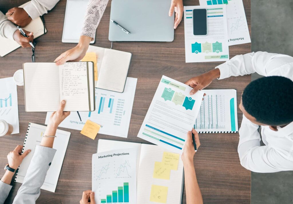 looking at desk with papers