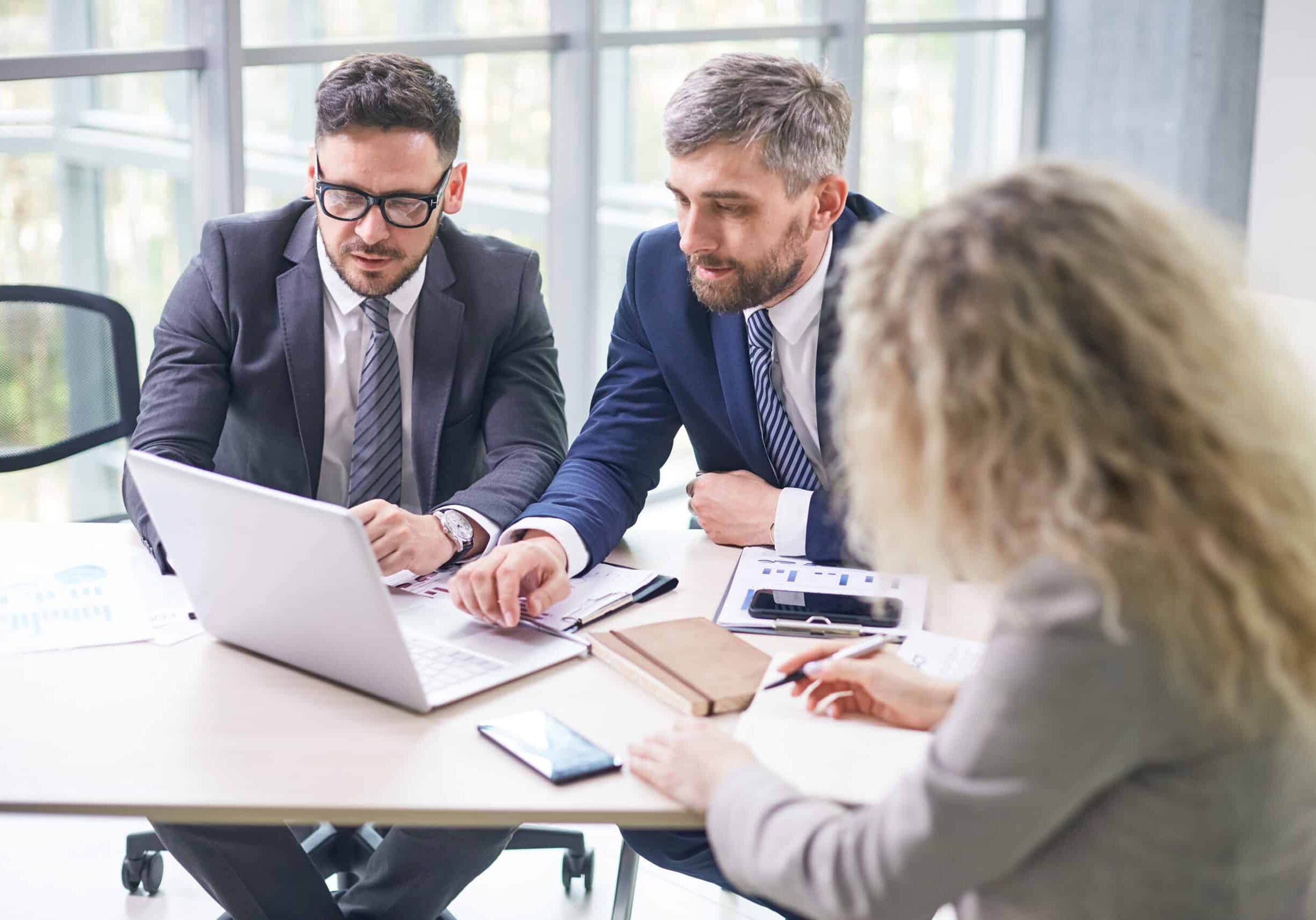 Preparing Annual Accounts with Coworkers 2 people looking at laptop