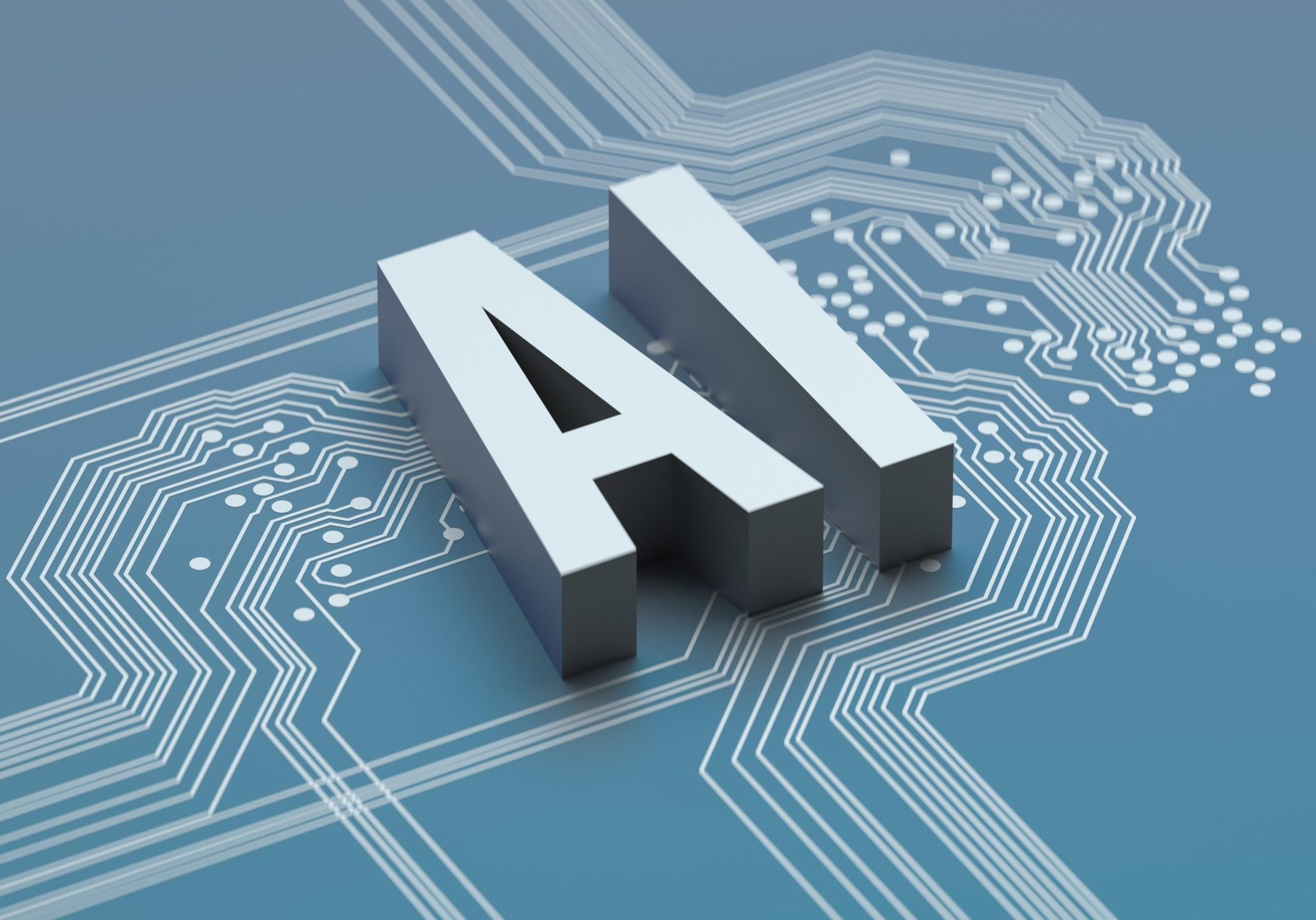 artificial intelligence (ai) and machine learning (ml) AI letters in front of computer board