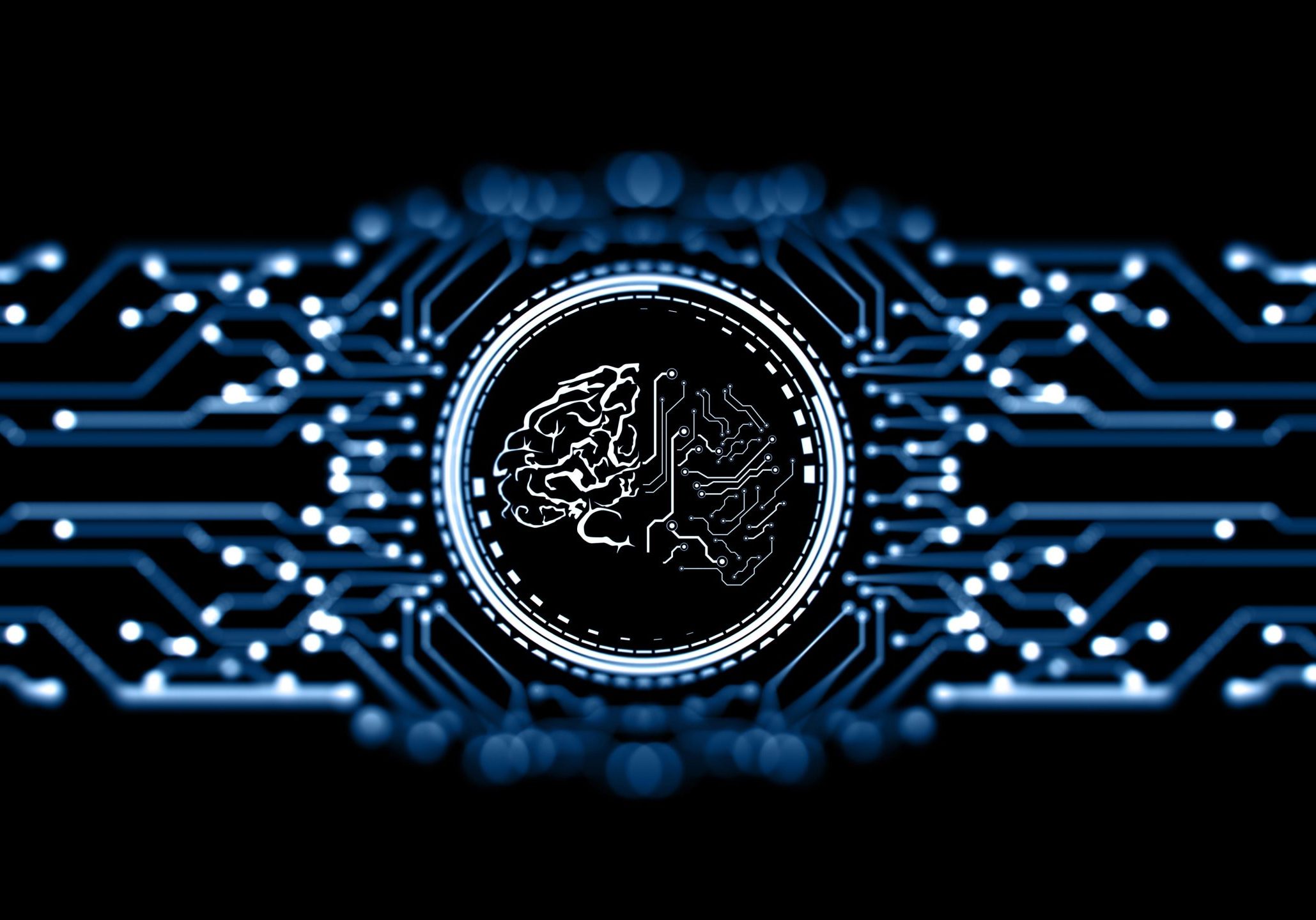 artificial intelligence (ai) and machine learning (ml) Brain within computer board