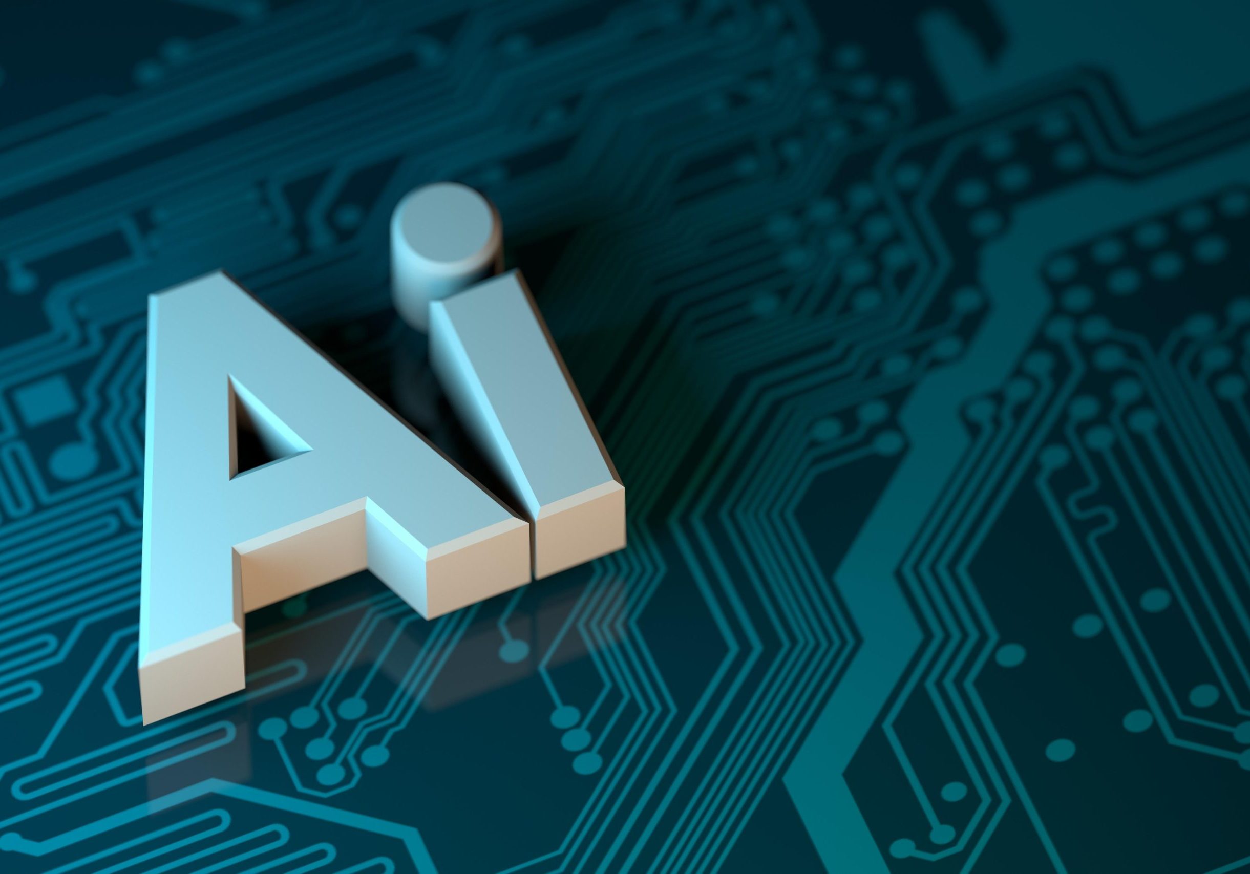 artificial intelligence (ai) and machine learning (ml) AI letters in front of computer chip